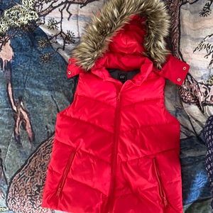 Winter Puffer Vest with Fur Hood